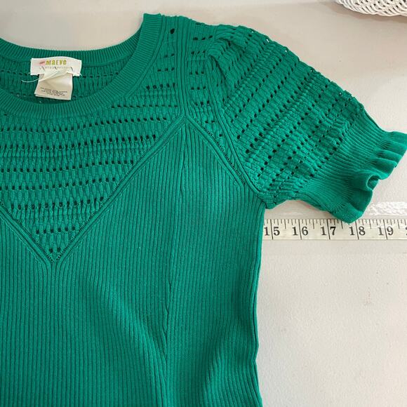 Maeve By Anthropologie Kelly Green Knit Fitted Retro Dress size Medium - Picture 7 of 12